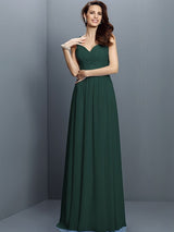 V-Neck Elegant Lace Sleeveless Long Chiffon Bridesmaid Dresses-Ballbella
