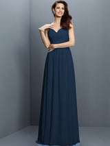 V-Neck Elegant Lace Sleeveless Long Chiffon Bridesmaid Dresses-Ballbella