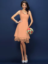 V-Neck Elegant Lace Sleeveless Short Bridesmaid Dresses-Ballbella