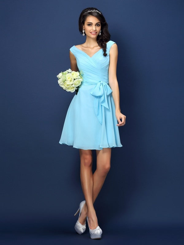 V-Neck Elegant Pleats Bowknot Sleeveless Short Chiffon Bridesmaid Dres Ballbella V-Neck Elegant Pleats Bowknot Sleeveless Short Chiffon Bridesmaid Dres Ballbella