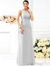 V-Neck Elegant Pleats Sleeveless Long Chiffon Bridesmaid Dresses-Ballbella