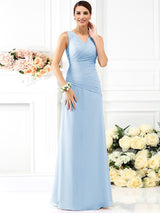 V-Neck Elegant Pleats Sleeveless Long Chiffon Bridesmaid Dresses-Ballbella
