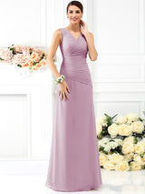 V-Neck Elegant Pleats Sleeveless Long Chiffon Bridesmaid Dresses-Ballbella