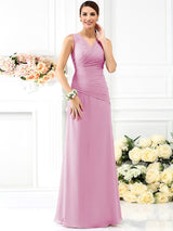 V-Neck Elegant Pleats Sleeveless Long Chiffon Bridesmaid Dresses-Ballbella