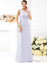 V-Neck Elegant Pleats Sleeveless Long Chiffon Bridesmaid Dresses-Ballbella