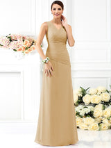 V-Neck Elegant Pleats Sleeveless Long Chiffon Bridesmaid Dresses-Ballbella