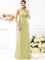 V-Neck Elegant Pleats Sleeveless Long Chiffon Bridesmaid Dresses-Ballbella