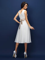 V-Neck Elegant Pleats Sleeveless Short Chiffon Bridesmaid Dresses-Ballbella