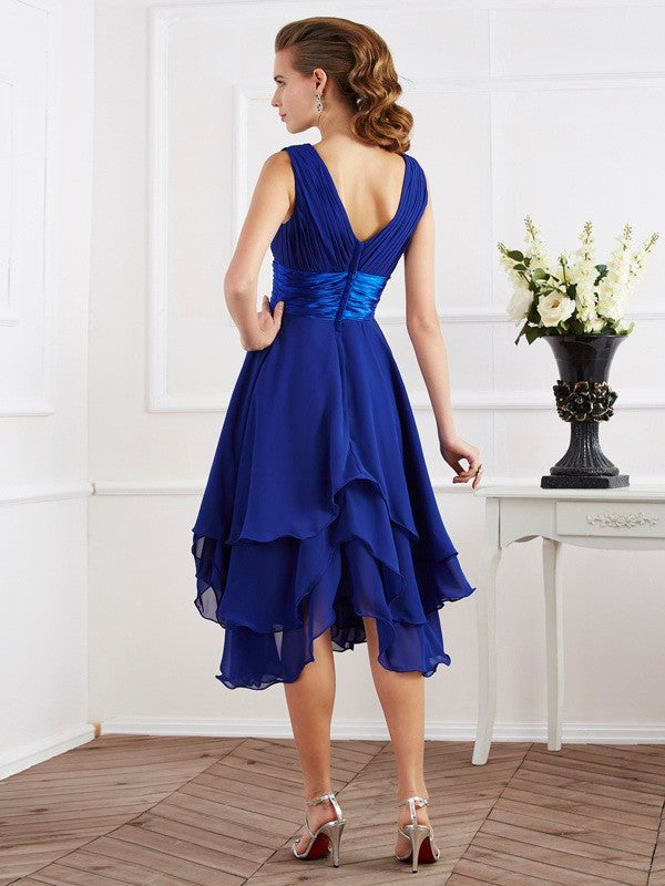 V-Neck Elegant Short Sleeves Pleats Short Chiffon Bridesmaid Dresses V-Neck Elegant Short Sleeves Pleats Short Chiffon Bridesmaid Dresses