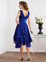 V-Neck Elegant Short Sleeves Pleats Short Chiffon Bridesmaid Dresses-Ballbella