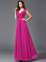 V-Neck Elegant Sleeveless Long Chiffon Bridesmaid dresses-Ballbella