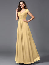V-Neck Elegant Sleeveless Long Chiffon Bridesmaid dresses-Ballbella