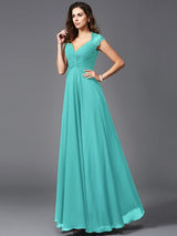 V-Neck Elegant Sleeveless Long Chiffon Bridesmaid dresses-Ballbella