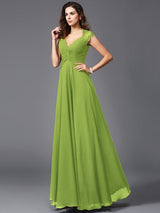 V-Neck Elegant Sleeveless Long Chiffon Bridesmaid dresses-Ballbella