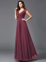 V-Neck Elegant Sleeveless Long Chiffon Bridesmaid dresses-Ballbella