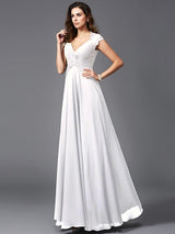 V-Neck Elegant Sleeveless Long Chiffon Bridesmaid dresses-Ballbella