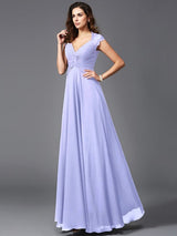 V-Neck Elegant Sleeveless Long Chiffon Bridesmaid dresses-Ballbella