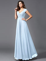 V-Neck Elegant Sleeveless Long Chiffon Bridesmaid dresses-Ballbella