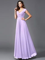 V-Neck Elegant Sleeveless Long Chiffon Bridesmaid dresses-Ballbella