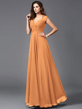V-Neck Elegant Sleeveless Long Chiffon Bridesmaid dresses-Ballbella