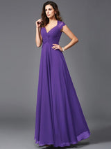 V-Neck Elegant Sleeveless Long Chiffon Bridesmaid dresses-Ballbella