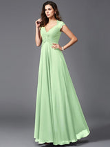 V-Neck Elegant Sleeveless Long Chiffon Bridesmaid dresses-Ballbella