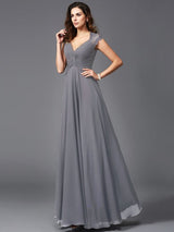 V-Neck Elegant Sleeveless Long Chiffon Bridesmaid dresses-Ballbella