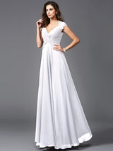 V-Neck Elegant Sleeveless Long Chiffon Bridesmaid dresses-Ballbella
