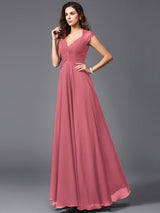V-Neck Elegant Sleeveless Long Chiffon Bridesmaid dresses-Ballbella