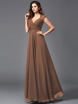 V-Neck Elegant Sleeveless Long Chiffon Bridesmaid dresses-Ballbella