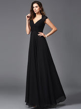 V-Neck Elegant Sleeveless Long Chiffon Bridesmaid dresses-Ballbella