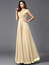 V-Neck Elegant Sleeveless Long Chiffon Bridesmaid dresses-Ballbella