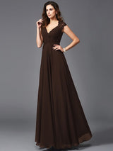 V-Neck Elegant Sleeveless Long Chiffon Bridesmaid dresses-Ballbella