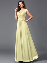 V-Neck Elegant Sleeveless Long Chiffon Bridesmaid dresses-Ballbella
