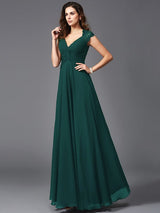 V-Neck Elegant Sleeveless Long Chiffon Bridesmaid dresses-Ballbella