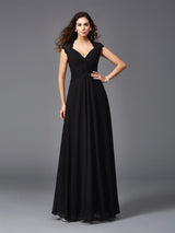 V-Neck Elegant Sleeveless Long Chiffon Bridesmaid dresses-Ballbella