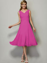 V-Neck Elegant Sleeveless Pleats Short Chiffon Bridesmaid Dresses-Ballbella