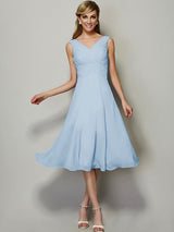 V-Neck Elegant Sleeveless Pleats Short Chiffon Bridesmaid Dresses-Ballbella