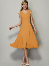 V-Neck Elegant Sleeveless Pleats Short Chiffon Bridesmaid Dresses-Ballbella