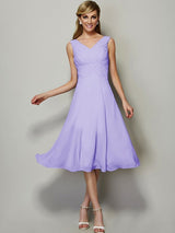 V-Neck Elegant Sleeveless Pleats Short Chiffon Bridesmaid Dresses-Ballbella