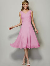 V-Neck Elegant Sleeveless Pleats Short Chiffon Bridesmaid Dresses-Ballbella