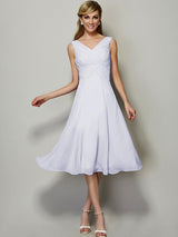 V-Neck Elegant Sleeveless Pleats Short Chiffon Bridesmaid Dresses-Ballbella