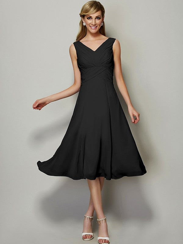 V-Neck Elegant Sleeveless Pleats Short Chiffon Bridesmaid Dresses – Ballbella