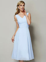 V-Neck Elegant Sleeveless Pleats Short Chiffon Bridesmaid Dresses-Ballbella
