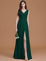 V-Neck Elegant Sleeveless Ruched Chiffon Bridesmaid Dresses-Ballbella