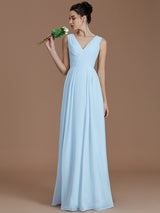 V-Neck Elegant Sleeveless Ruched Chiffon Bridesmaid Dresses-Ballbella