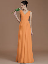 V-Neck Elegant Sleeveless Ruched Chiffon Bridesmaid Dresses-Ballbella