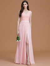 V-Neck Elegant Sleeveless Ruched Chiffon Bridesmaid Dresses-Ballbella