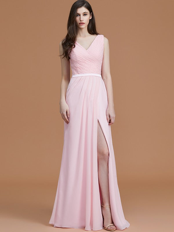 V-Neck Elegant Sleeveless Ruched Chiffon Bridesmaid Dresses V-Neck Elegant Sleeveless Ruched Chiffon Bridesmaid Dresses