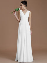 V-Neck Elegant Sleeveless Ruched Chiffon Bridesmaid Dresses-Ballbella